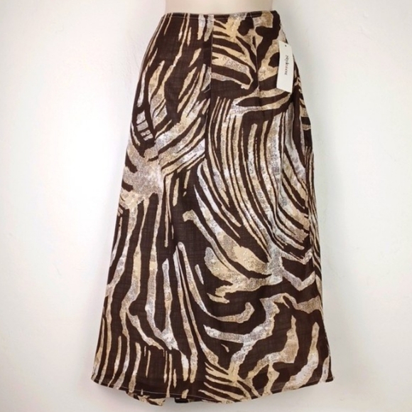 STYLE & CO Brown Tan & Cream Zebra Print 100% Cotton Summer Skirt SZ 18 NWT - Picture 2 of 14